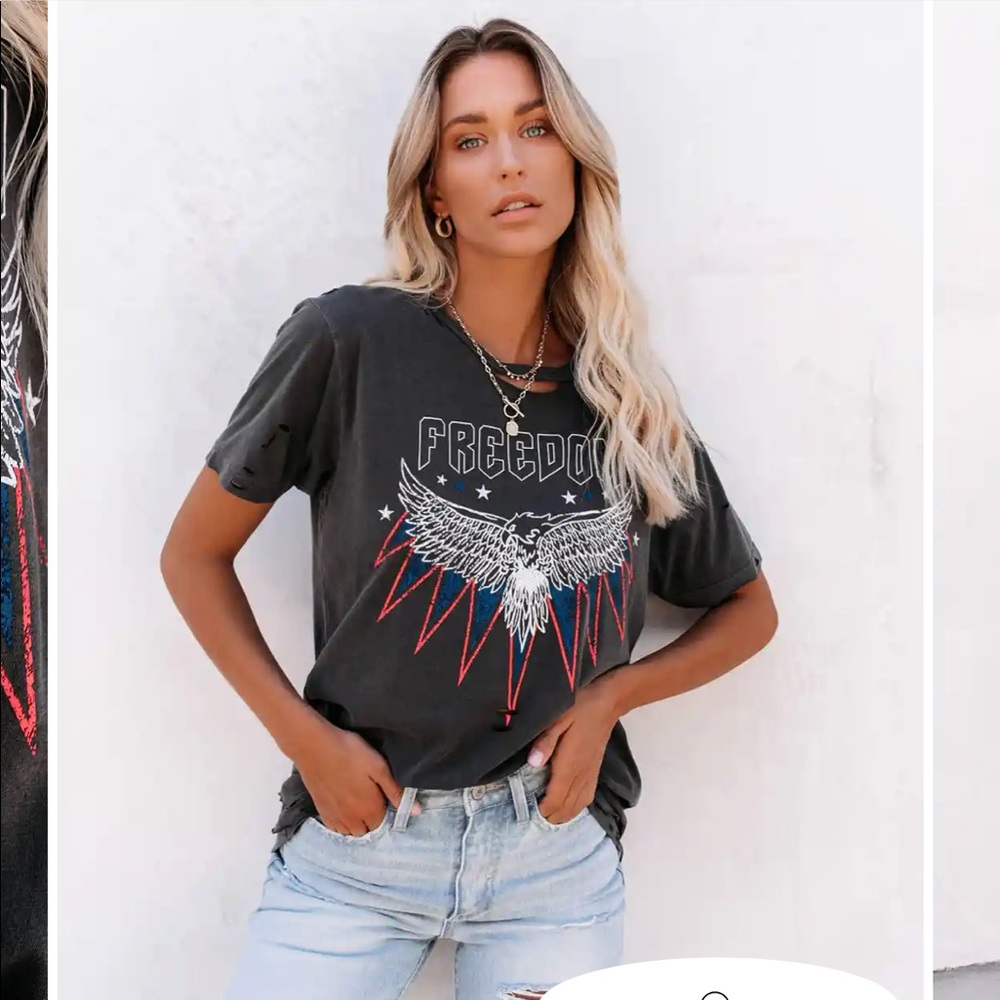 VICI Freedom Eagle Distressed Cotton Tee L - Picture 1 of 7